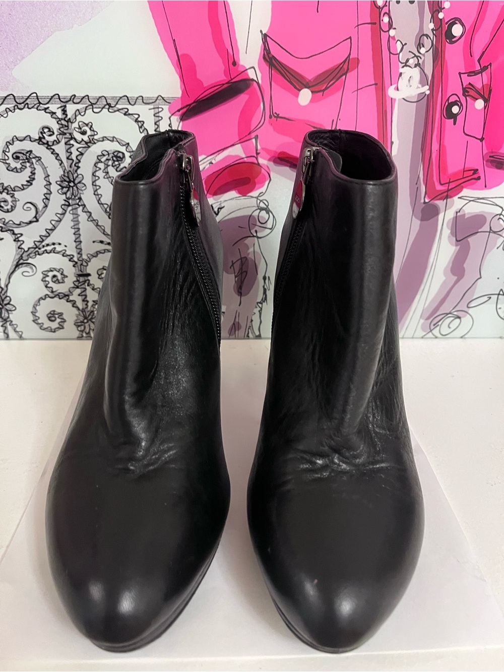 Geox Respira Black Leather Ankle Boots with Side Zippers - US Size 7.5